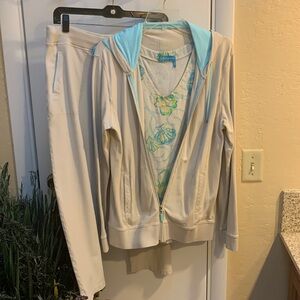 Fresh Produce khaki and Tiffany blue 3 piece outfit L/XL